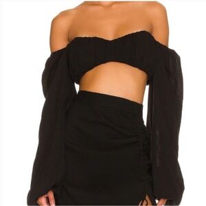 Rumer Revolve NWT 100% black linen crop long sleeve tank shirt blouse S